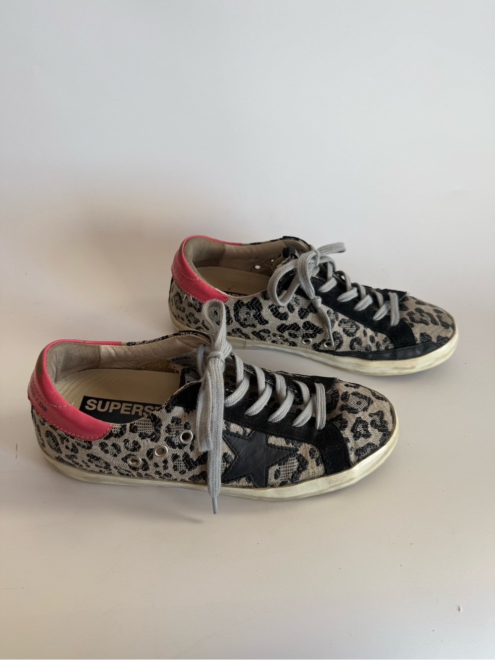 Golden Goose Superstar Leopard Print Pink Heel Black Leather Star EU 39 US 8.5